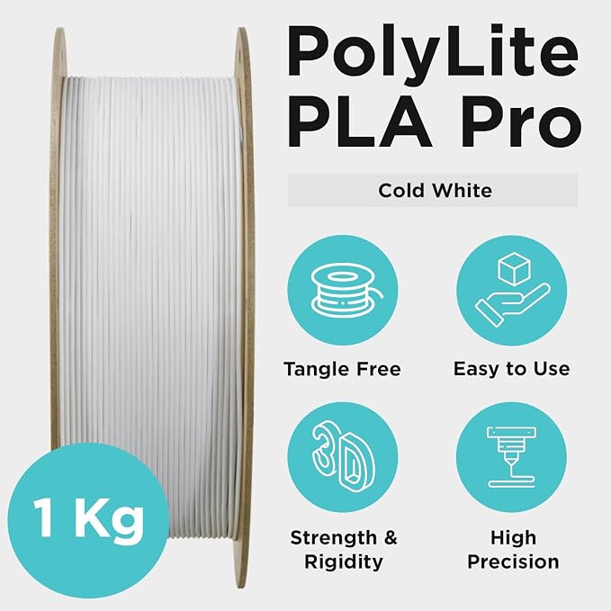 Polymaker PLA PRO Filament 1.75mm 1kg, Tough & High Rigidity Cold White 3D Printing Filament, PolyLite PLA PRO High Speed, Print with Most 3D Printers