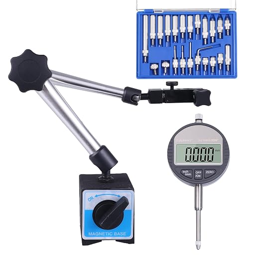 Qnkaa Electronic Digital Dial Indicator with Magnetic Base Holder Fine Adjustable Long Arm 0-1" / 25.4mm Inch/Metric Conversion Professional Gauge 0.01mm/0.001"