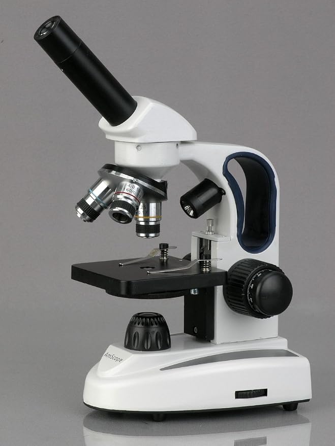 AmScope M158C-2L-PS25 Cordless Compound Monocular Microscope, WF10x and WF25x Eyepieces, 40x-1000x Magnification, Upper and Lower LED Illumination with Rheostat, Brightfield, Single-Lens Condenser, Coaxial Coarse and Fine Focus, Plain Stage, 110V or Ba...