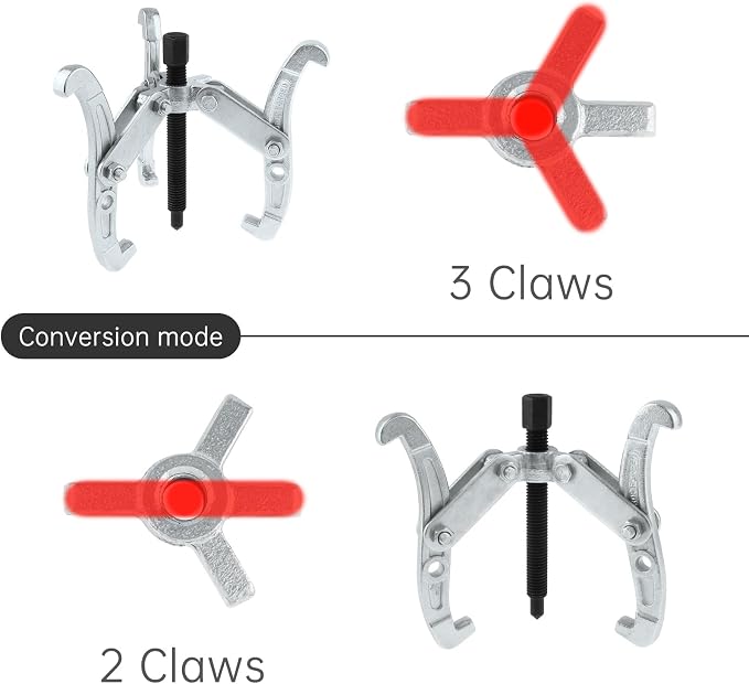 ChgImposs 3 Inch 3-Jaw Gear Puller, 2 Jaw 3 Jaw Puller for Pulley Gears Bearings and Flywheels, Heavy Duty Pulley Puller with Reversible Jaws, High Carbon Steel Removal Tool Bearing Puller Tool