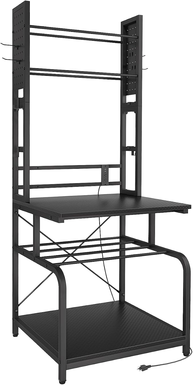 3D Printer Stand with Filament Storage,3D Printer Table with Power Outlets,Sturdy Double-Layer 3D Printer Workstation,for Workshop,Studio,Home Office and 3D Printing Enthusiasts,Carbon Fiber