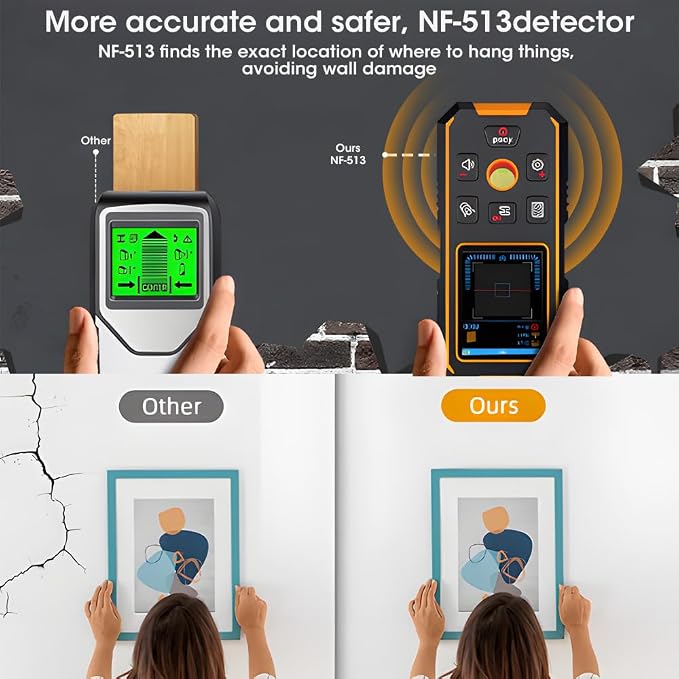 3 in 1 Stud Finder Wall ScannerLaser Distance Meter, Multifunctional Rechargeable Stud Detector with Metal, Wood AC Wire, Upgraded Smart Sensor Comes with HD LCD Display