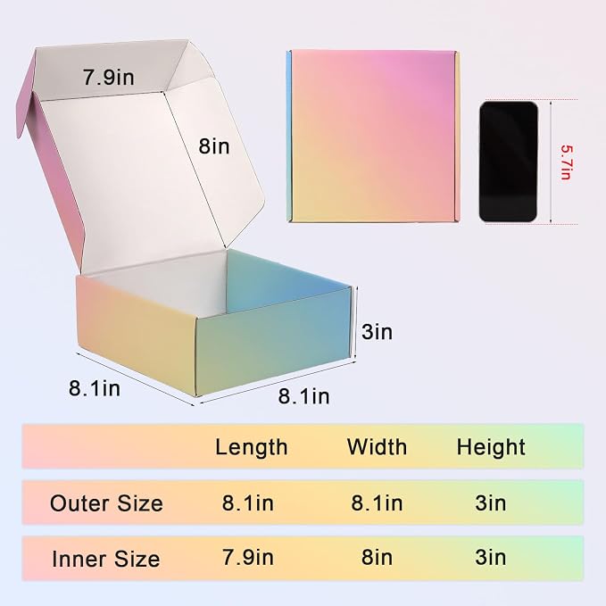 8x8x3 Shipping Boxes for Packaging, 30 Pack Colorful Corrugated Cardboard Mailer Box for Small Business, Shipping, Mailing