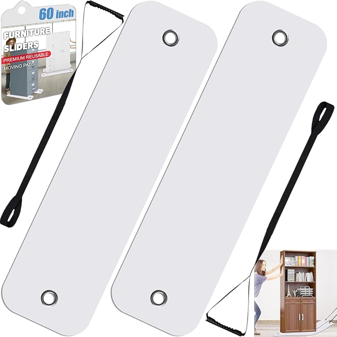 2 Pcs Appliance Sliders for Refrigerators Plastic Appliance Glide with Pull Strap Furniture Moving Slides for Tile Carpet Hardwood Floors (10''×60'' White)