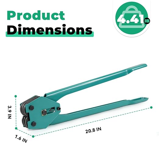 Strapping Sealer/Crimper for 1/2"-3/4" Polypropylene (PP) Polyester Strapping Band Manual Banding Tool with 20.8" Extended Handle (Green)