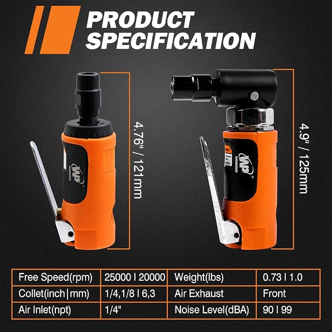Air Die Grinder Set, Straight/Angled Air Die Grinder Kit with 1/4 and 1/8 inch Collets, Pneumatic Tools 2PCS