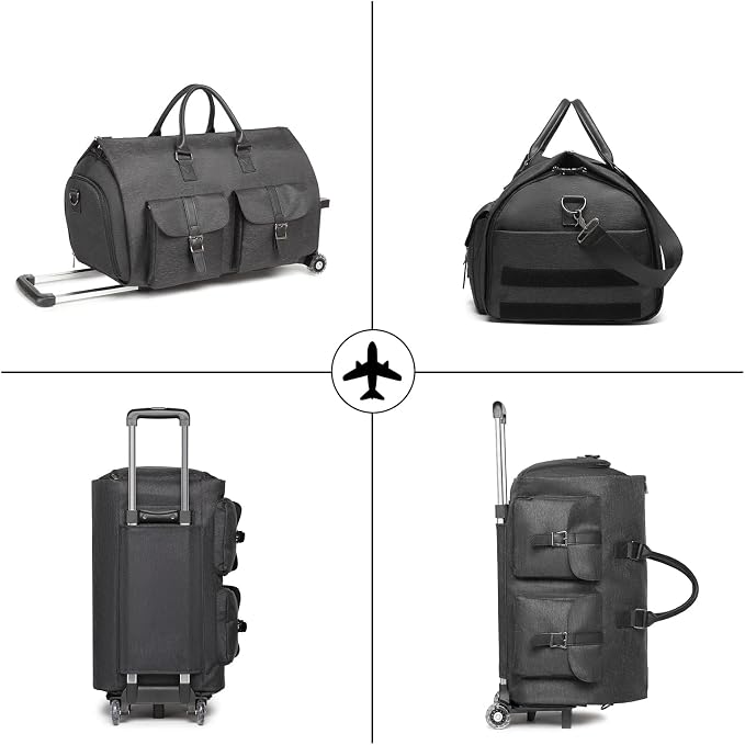 seyfocnia Rolling Garment Bag,Rolling Duffle Bag with Wheels Rolling Garment Bags for Travel with Shoe Pouch Carry On Bag Weekender Bags Garment Duffel Bag for Men or Women-Grey
