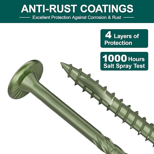 FMhotu #14 Heavy-Duty Wood Screws, Star Drive Deck Screws, Rust Resistant Timber Screws for Timber/Log/Landscaping Wood (4-1/2 Inch,50Pcs,Green)