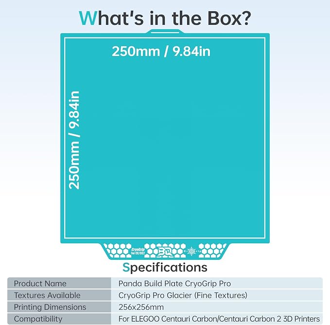 BIQU CryoGrip Pro Glacier Compatible with ELEGOO Centauri Carbon/Centauri Carbon 2 3D Printers 260x286.5mm CC/CC 2 Panda Build Plate Double Sided Upgrade Removable Surface Platform