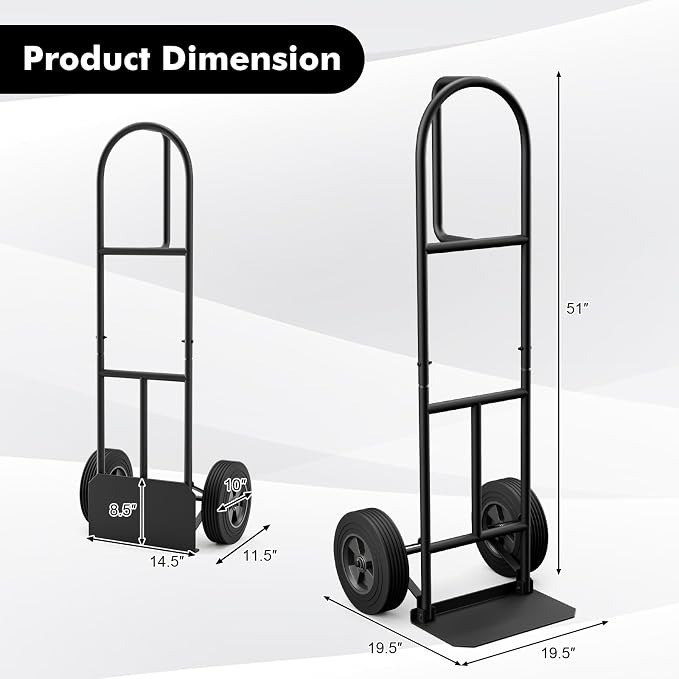 Goplus Hand Truck, P-Handle Hand Truck Dolly with Vertical Loop Handle, 10” Wheels, 15” x 9” Foldable Nose Plate, 660 LBS Capacity, Heavy Duty Metal Dolly Cart for Lifting, Moving, Delivery, Stairs