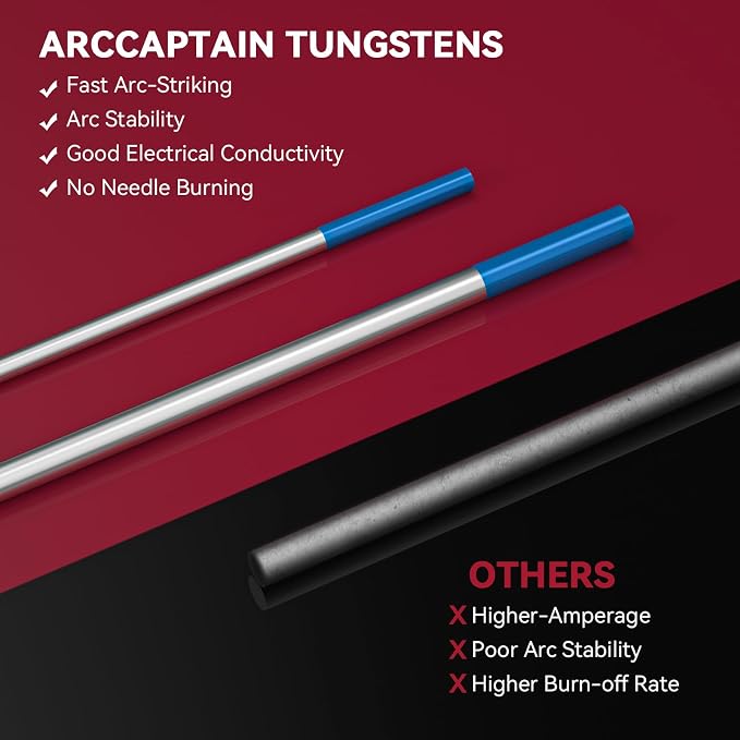 ARCCAPTAIN TIG Tungsten, TIG Welding Tungsten Electrode Blue 2% Lanthanated 5pc 1/16" x 7" & 5pc 3/32" x 7" (WL20/EWLa-2)