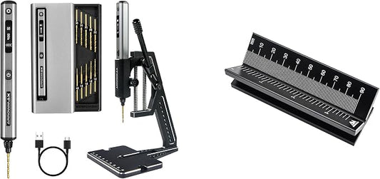 AM ARROWMAX 5-Speed Mini Electric Drill Pen with Benchtop Drill Press & AM ARROWMAX CNC-Aluminum V-Block