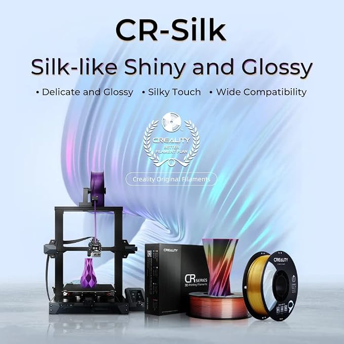 Creality PLA Silk Filament 1.75mm, 3D Printer Filament, Smooth Silk Texture, Clog-Free, Silk Shiny PLA Filament +/-0.02mm, 3D Printing Filament 1KG/2.2lb (Blue)
