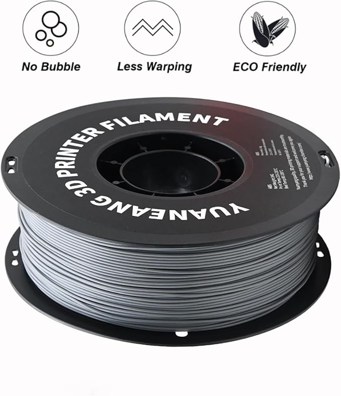 ABS 3D Printer Filament 1.75mm Gray, 1kg Spool, Strong & Durable ABS Material, High Heat Resistance, Low Warping, ±0.03mm Precision, Ideal for Functional Parts, Prototypes