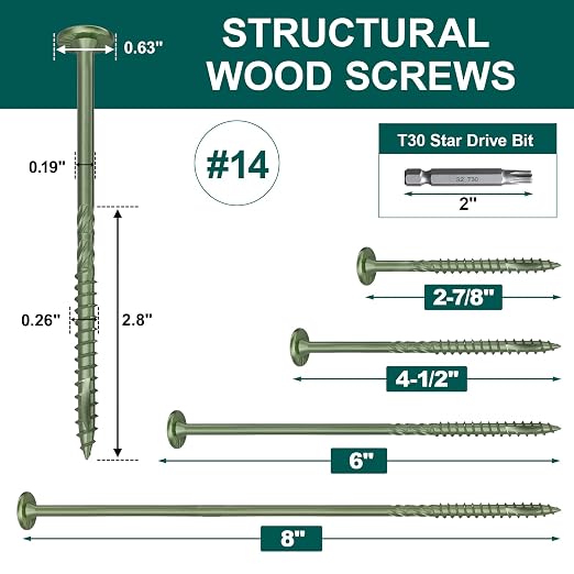 4-1/2 Inch Heavy-Duty Outdoor Deck Screws, 250Pcs Star Drive Decking Wood Screws, Rust Resistant Timber Screws for Timber/Log/Landscaping Wood (#14 x 4-1/2 Green)