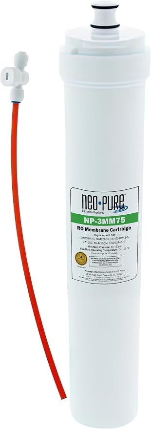 Neo-Pure NP-3MM75 SQC Compatible Membrane 75gpd Replaces Water Factory Systems 66-4706G2 Filter Cartridge, Used in SQC3 and SQC4 RO Systems