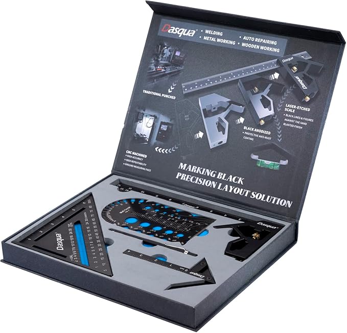 Accusize Industrial Tools 5pc Marking Black Precision Layout Solution, 2805-1406 | CNC Machined Black Anodized Aluminum, Laser-Engraved Scales, Ground Measuring Face, High Accuracy and Repeatability