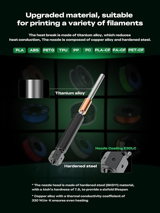 Creality K2 Plus Genuine E3D Obxidian High Flow Nozzle 0.4mm for K2/K2 Pro/K2 Plus/Creality Hi, Multi-Channel Design for Extreme Speed & Ultimate Wear Resistance