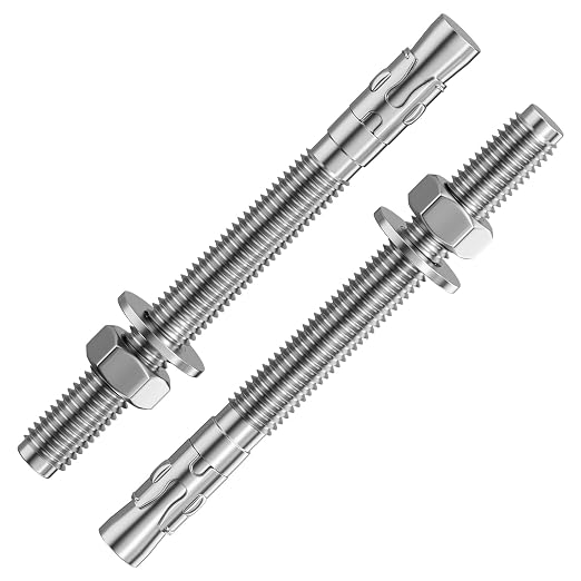 Wensilon 10Pcs 3/8x5 Inch Standard Fasteners for Heavy-Duty 304 Stainless Steel Wedge Anchors for Cement and Concrete