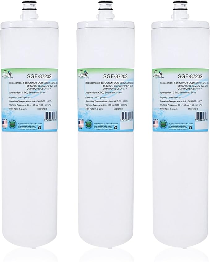 Swift Green Filters SGF-8720S Compatible Commercial Water Filter for CFS8720-S, 5589301, CFS8720, 5589314, BGC-2300S, CELF-5M-P, EFS8002S (3 pack).