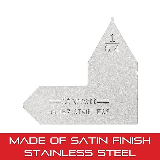 Starrett Individual Radius Gage for Both Convex and Concave Radii - Ideal for Carpenters and Constructions - Stainless Steel, 1/64" Radius Gage, Inch Reading - 167-1/64