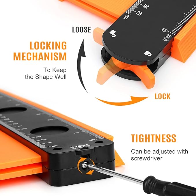 DODOWIN 10 Inch Contour Gauge with Lock, Profile Duplicator Tool for Flooring, Tile, Trim & Woodworking, Shape Outline Gauge for Irregular Shapes, Father’s Day Gifts for Dad Men Husband