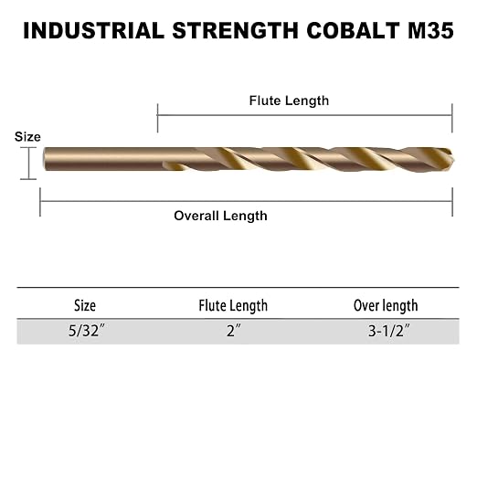 GMTOOLS 5/32 inch Cobalt Drill Bits, M35 HSS, 135 Degree Tip, Jobber Length Twist Drill Bit Set for Hard Metal, Stainless Steel, Cast Iron, Wood and Plastic, with Storage Case, Pack of 13