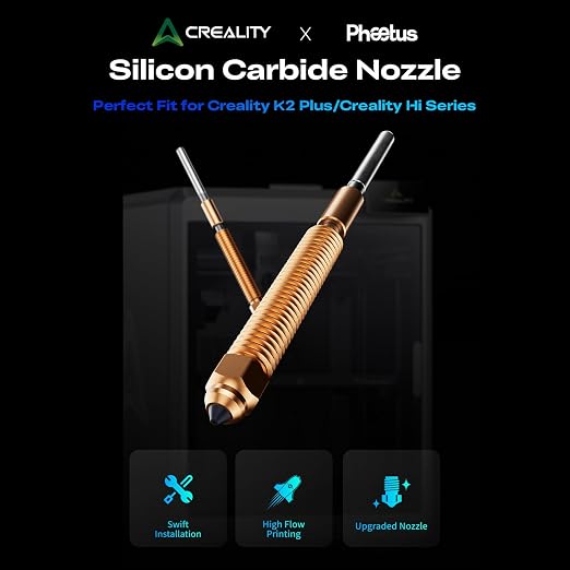 Creality K2 Plus Silicon Carbide Nozzle 0.4mm, High Wear Resistance & High Flow Nozzle for K2/K2 Pro/K2 Plus/Creality Hi 3D Printers, Swift Installation