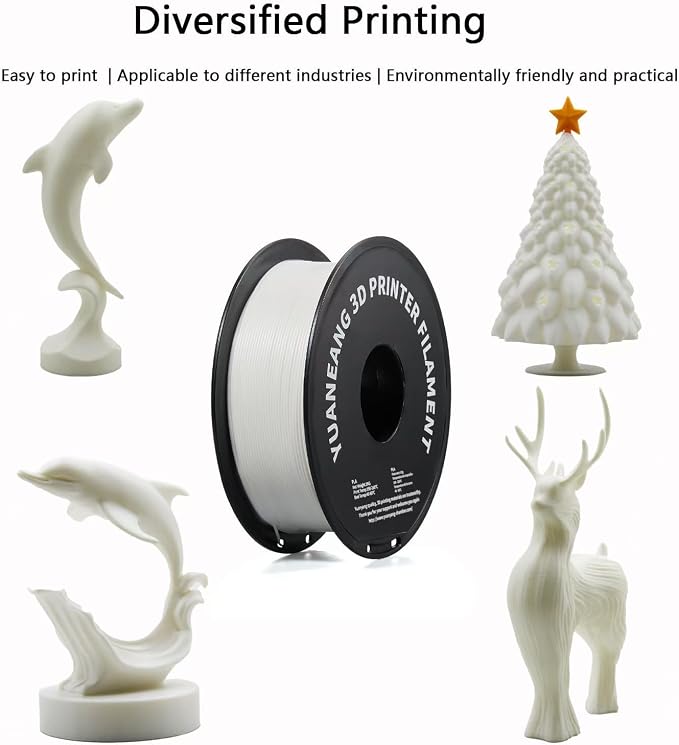 PLA 3D Printer Filament 1.75mm, 1kg Spool, ±0.03mm Precision, Low-Warp & Easy Printing, White