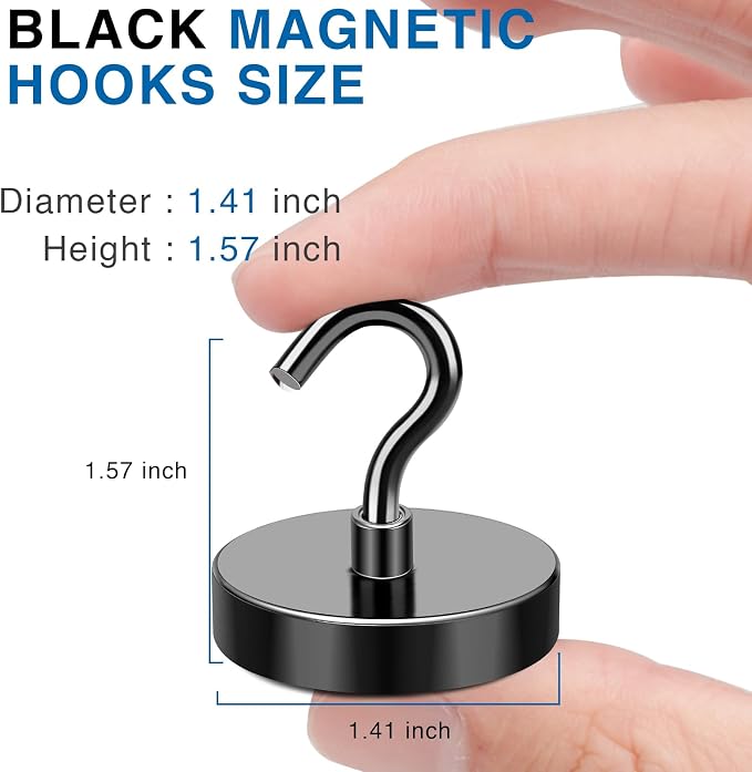 LOVIMAG Magnetic Hooks Heavy Duty, 170LBS, 12 Pack | Magnet with Hook for Cruise Cabins, Classroom, Kitchen Essentials, Door Decoration, Refrigerator, Black