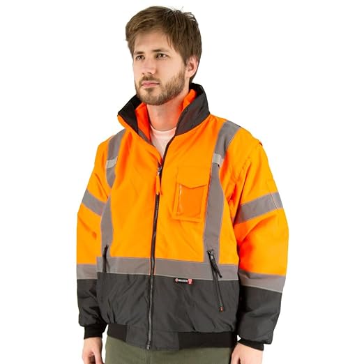 Majestic 75-1384/X1 High Visibility Orange 8-in-1 Waterproof Jacket with High Visibility Liner, Removable Sleeves and Liner, PU Coated Oxford Fabric, ANSI 3 Type R, X-Large