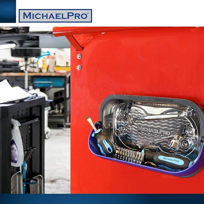 MichaelPro MP009014 Magnetic Parts Tray Holder Set (6” & 9-1/2”), 2-Piece Magnetic Tool Tray for Screws, Bolts and Nuts, with Patented Retractable Hood and Wave Pattern Design, Best Tray for Mechanics , Blue