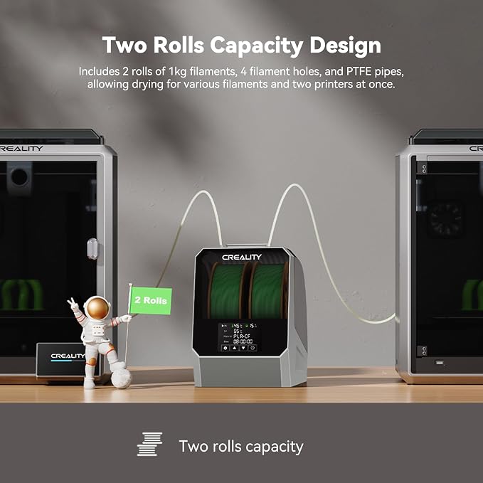 CREALITY Space Pi Filament Dryer Plus – Dual Spool 360° Hot-Air Circulation, One-Key 2 Spools Filament Storage Box, 160WPTC Fast Heating, 4'' LCD Touch Screen for 1.75/2.85mm PLA, PETG, ABS, Nylon