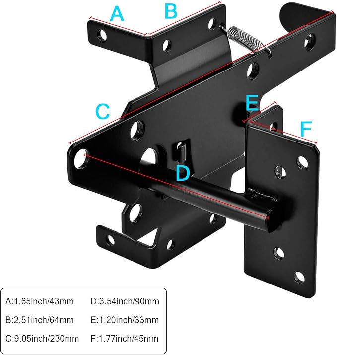 Self-Locking Gate Latch Heavy Duty Post Mount Automatic Gravity Lever Wood/PVC Fence Gate Lock with Fasteners Hardware,for Secure Pool |Yard | Garden, Steel,Black, 2pcs