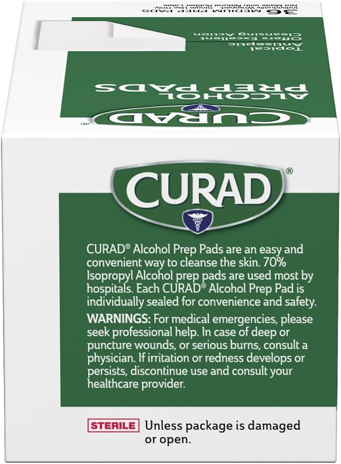 CURAD Medium 2-Ply Sterile Alcohol Prep Pads, Essential for First Aid Kits, 36/Box, Pack of 30