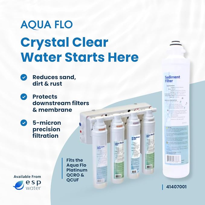 Aqua Flo 41407001 Sediment Filter – Quick Change Pre-Filter for Aqua Flo Platinum QCRO 4-Stage RO Systems – 5 Micron, High-Performance Cartridge, Easy Twist-Lock Install | For QCRO and QCUF Reverse Osmosis Under Sink Systems, Quick Change Easy Twist-Lo...