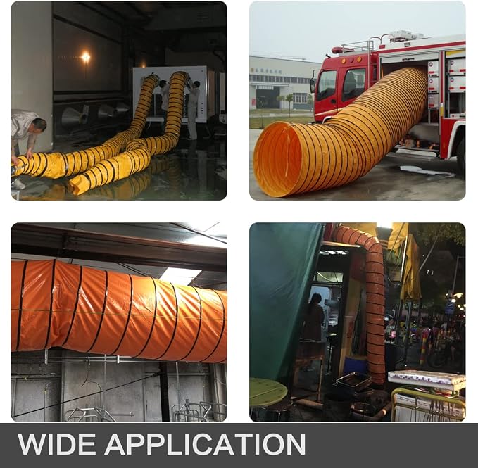 PVC Flexible Duct Hose, HVAC Duct Hosing Flame Retardant for Ventilator Utility Blower Fan with Adjustable Rope and D-Ring, Easy Storage (12inx16ft)