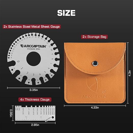 ARCCAPTAIN Metal Gauge Thickness Tool, Metal Thickness Gauge, 2 Sets, Stainless Steel Metal Sheets Welding Material Thickness Gauge Standard Dual-Sided Round Thickness Measuring Tool