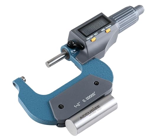 Accusize Industrial Tools Outside Micrometer, 1-2 in/25-50 mm, MD71-0002 | 2-Key Electronic Digital, Carbide-Tipped, Data Output, 0.00005 in Resolution