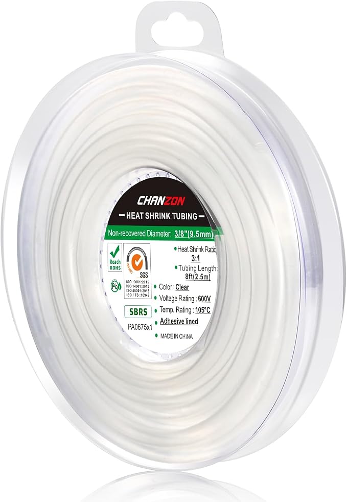 Chanzon 3:1 Ratio 3/8" (9.5mm) Heat Shrink Tubing - Marine Grade Waterproof Adhesive Lined - 8Ft Roll (2.5M Total Length) Clear/Transparent Polyolefin Sleeving Wrap Shrinking 3 to 1 Ratio 1pcs
