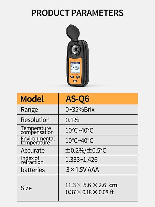Digital Sugar Brix Refractometer brix Meter Automatic Temperature Compensation Range 0-35%，±0.2% Precision, Perfect for Fruits, Juices, Vegetables, Drinks and Coffee