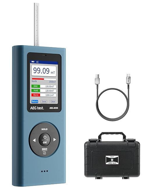 8035 DC Gauss Meter, Telescopic Hall Sensor, Rechargeable Tesla Meter 0–2500 mT, Magnetometer with Data Logging and Alarm, Magnetic Field Strength Meter, ±1% Lab-Grade Precision for Research