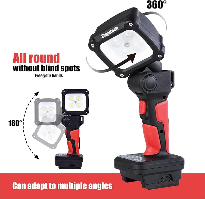 Cordless LED Work Light, Zoom Handheld Spotlight Compatible with Dewalt, Milwaukee and Makita 18-21V Battery, 3000 LM, Pivoting Head, (Battery Not Included)