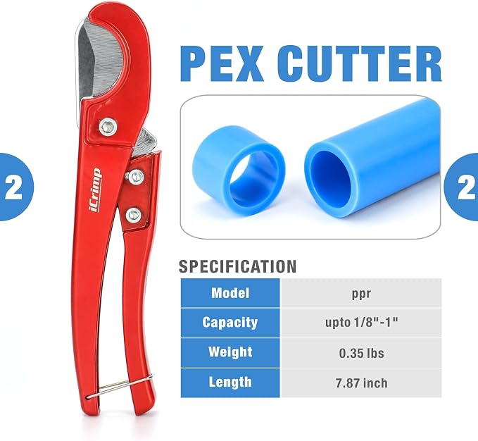 IWISS Angle PEX Crimping Tools Combo Kits for 1/2" & 3/4" Pex Crimp Rings with Go/No-Go Gauge with PEX Pipe Cutter Suits for All US F1807 Standards Copper Rings