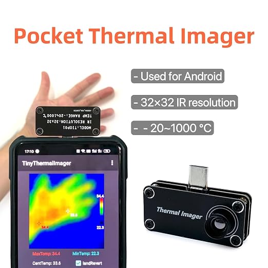 TIOP01 Type-C Thermal Camera for Android 32x32-20℃~1000℃ | clear imaging, accurate temperature detection, easy to use for daily inspection and quick fault checking
