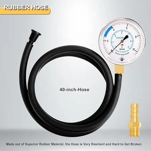 Manometer Gas Pressure Tester, Manometer LP Gas Pressure Tester Gauge 0-10" W.C, 1/8" NPT Fitting with Barbed Connection, 40" Hose