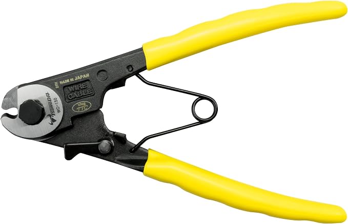 Tsunoda WC-150 Wire Rope Cutter 6-Inch, Cuts Steel Rope up to 4mm, No-Fray Clean Cut, Made in Japan
