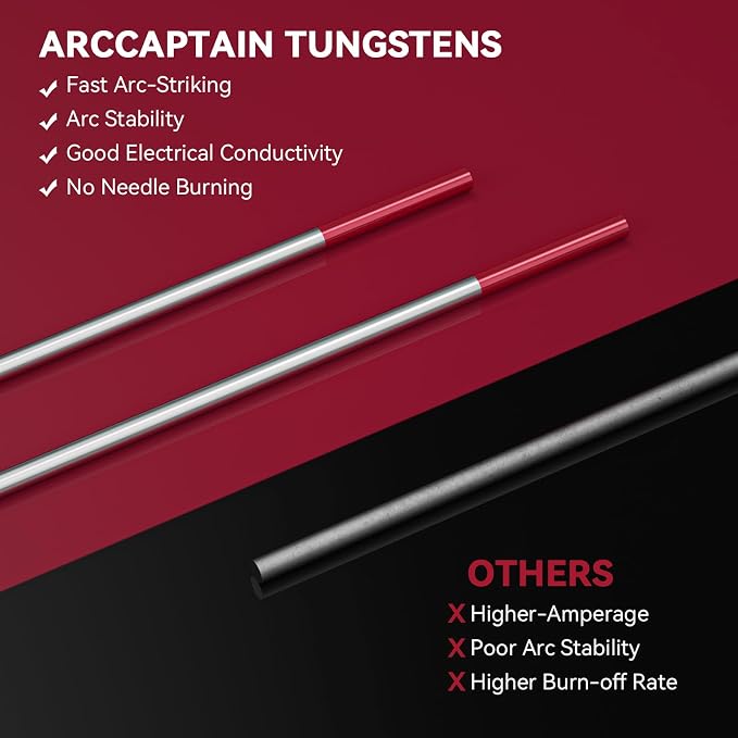 ARCCAPTAIN TIG Welding Tungsten Electrode 10-Pack 1/16"x 7"(Red, WT20/EWth-2)