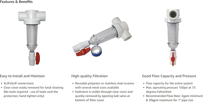 Merrill MFG 1-Inch Spin Down Sediment Water Filter, PVC T-Style with 100 Mesh Screen for Well and Irrigation Filtration