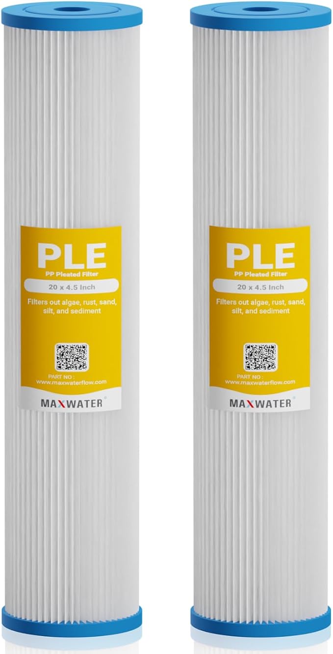 Max Water 25 Micron 20 x 4.5 Whole House Pleated Sediment Water Filter Replacement Cartridge for Well Water Filtration
